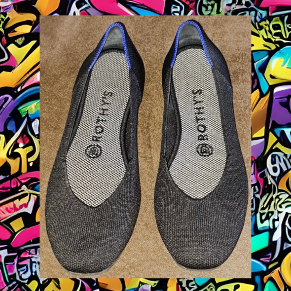 Rothy's Women's Flats in Black with Blue Trim